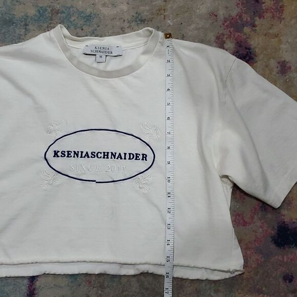 Rare Ksenia Schnaider Cropped T Shirt in White With Logo & Embroidered Doves - Picture 4 of 7